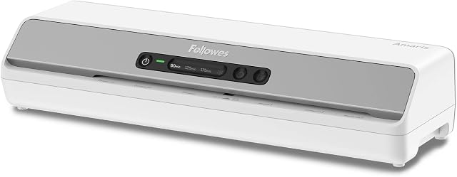 Fellowes Amaris A3 Laminator Machine for Office Use - Rapid 1 Minute Warm Up Time with Auto Shut Off Feature & Sleep Mode Feature 80-175 Micron 10 A4 Laminating Pouch Starter Pack Included - White