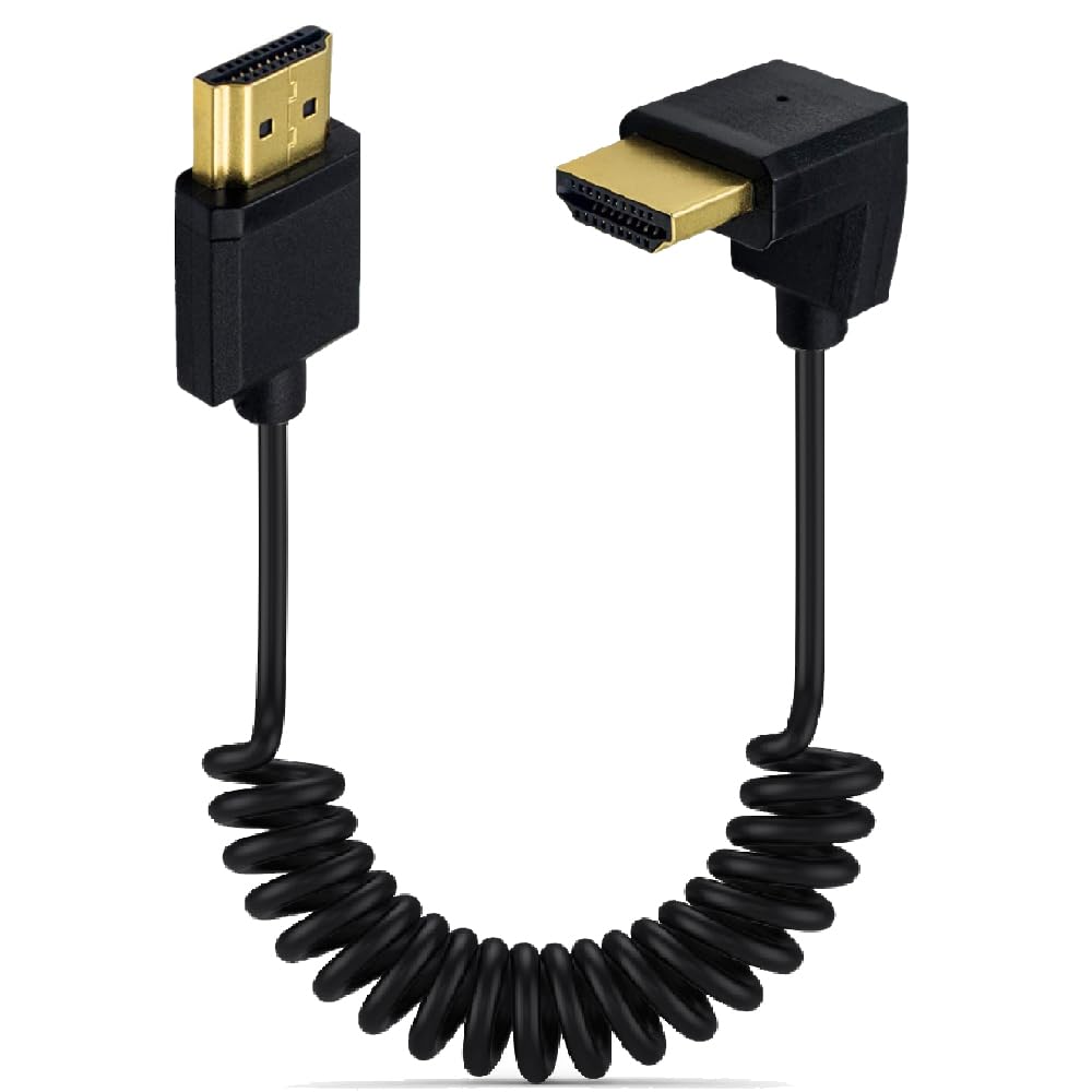 Cavo a spirale HDMI 4K, versione HDMI 2.0, ad alta velocità, 90 gradi verso il basso angolo di 90 gradi HDMI maschio a HDMI maschio, cavo a spirale a molla, 4k 2k 60HZ (angolo superiore)