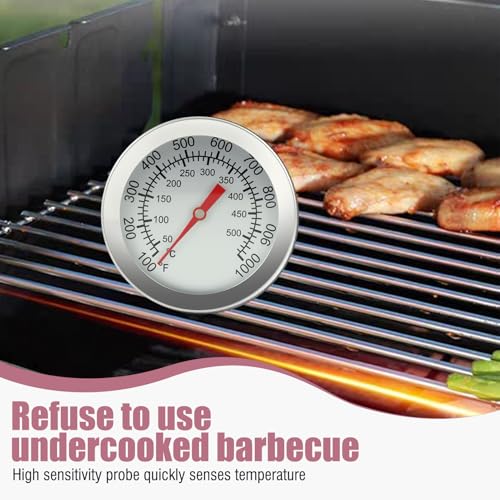 2 PCS Edelstahl BBQ Thermometer für BBQ Smoker, Räucherofen, Pizzaofen und Backofen, mit Doppelskala 50–500 °C / 100–1000 °F, Einbau Edelstahl Ofenthermometer Ø 8 mm für BBQ