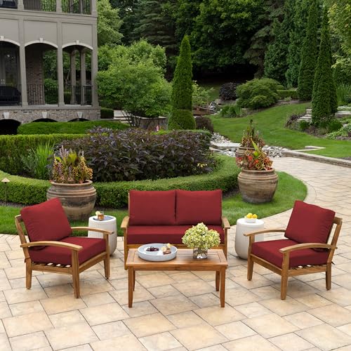 Image of Arden Outdoor Loveseat Cushion Set, 48 x 24, Water Repellent, Fade Resistant, Cushion Set for Couch, Bench, and Swing 48 x 24, Ruby Red Leala