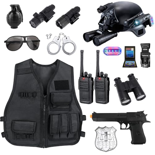 KalaDuck Police Costume for Kids, Swat Costume with Tactical Helmet,Swat Vest for Boys, Police Officer Uniform Role Play Toddler Dress Up, Gifts for 4 5 7 6 12 Year Old Kids