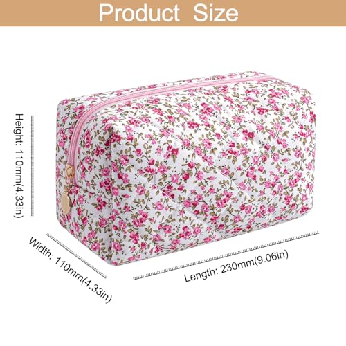 Makeup Bag Travel Cosmetic Bag for Women Girls, Zipper Make Up Pouch, Floral Flowers Toiletry Organizer Makeup, Portable Storage Cosmetic Travel Cloth Bag (Red Small Flower)3