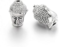 Vista 16 de Craftdady 50 cuentas espaciadoras tibetanas de metal antiguo de Buda de 0.433 x 0.413 in para hacer manualidades de joyería con agujero de 0.069