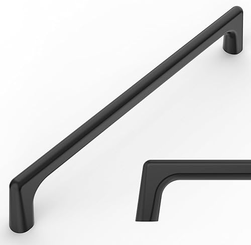 Amerdeco Paquete de 10 tiradores de gabinete negro mate de 6.3 pulgadas (6.299 in) con agujeros centrales, manijas de gabinetes de cocina, manijas