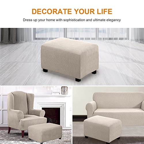 Stretch Ottoman Cover Removable Rectangle Storage Ottoman Slipcover Footstool For Pet Sofa Foot Stools Protector Cover Nonslip With Elastic Bottom For Bedroom And Living Room (Off White,L) #TOP4