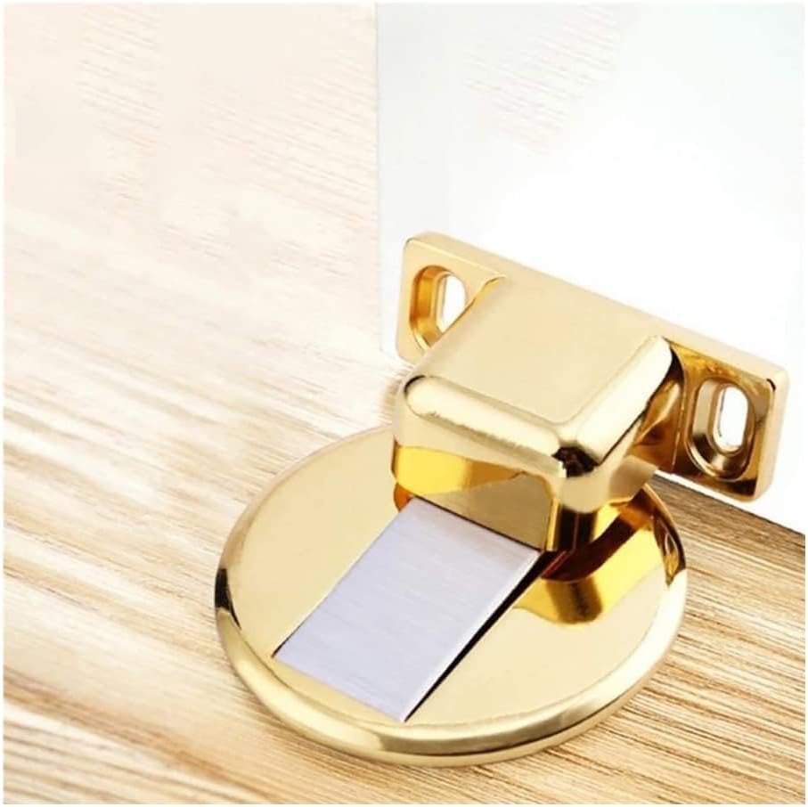 HIRKO Strong Magnetic Door Stopper Metal Door Stop Heavy Duty Door Catch with 3M Self Adhesive Conceal Screws Floor Mounted (Gold)