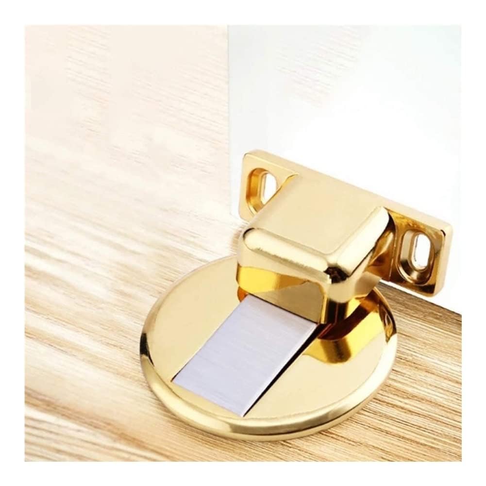 HIRKO Strong Magnetic Door Stopper Metal Door Stop Heavy Duty Door Catch with 3M Self Adhesive Conceal Screws Floor Mounted (Gold)
