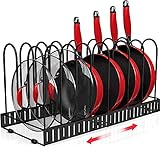 Pot and Pan Organizer for Cabinet, Adjustable 10 Tiers Pots and Pans Organizer Under Cabinet & Countertop, Expandable Pot Rack with 6 Pot Organizer Rack Designs, Sturdy Steel Pot and Pan Rack