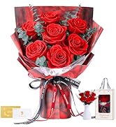 Amazon｜プリザーブドフラワー 赤色 7本薔薇 香りあり 花瓶付き 枯れ