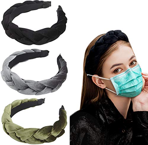 Wide Hair Hoop Headbands for Women Fashion Twisted Knotted Hairband Velvet Braided Hair Accessories for Girl Women, 3 Pack