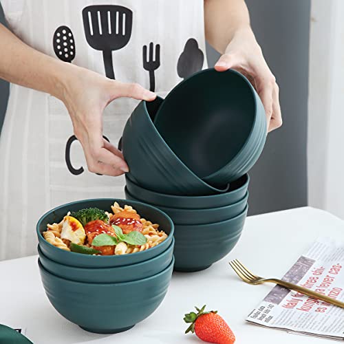 Kyraton Plastic Cereal Bowls 8 Pieces 26 Oz, Unbreakable And Reusable Light Weight Bowl For Rice Noodle Soup Snack Salad Fruit Bpa Free Dishwasher Safe (Dark Green) #TOP2