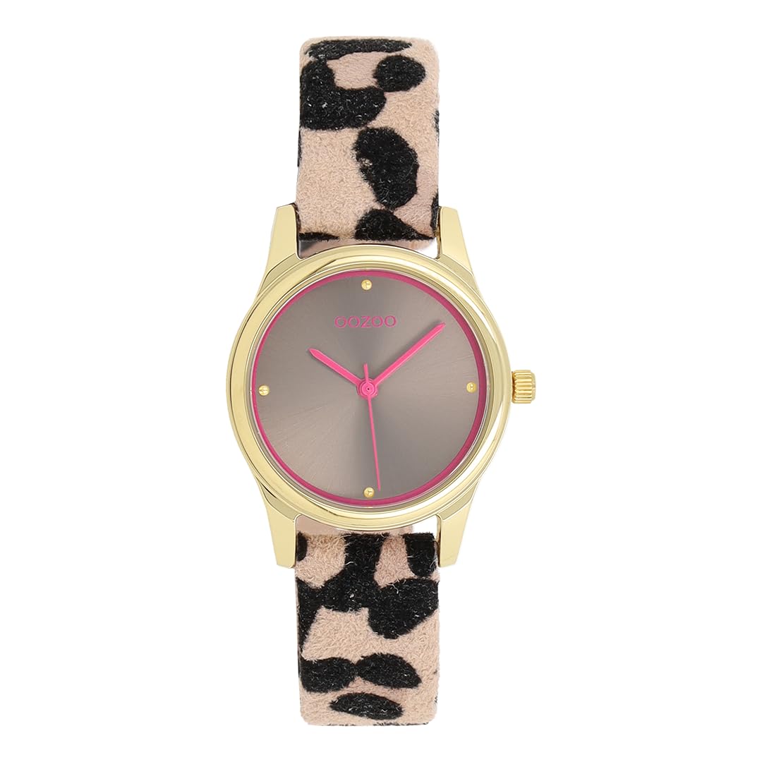 OOZOO Damenuhr Leopard/Taupe – Damenuhr mit Lederarmband