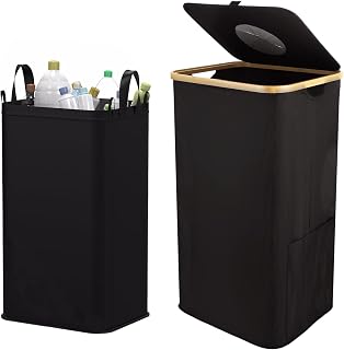 MIVIDE 26 Gallon Recycling Bins for Kitchen, 100L Recycle Bin, Black Indoor Recycle Bins, with Removable Reusable Inner Bags, for Living Room Kitchen Bottles Collecting Bottle Can Glass Plastics