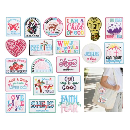 Ryetvok 20PCS Christian Iron on Patches, Faith-Themed Cross Patches for Clothes & Backpacks, Large Iron On Patches with Bible Verses, Cute Iron On Patches for Girls, DIY Decor for Jackets, Bags