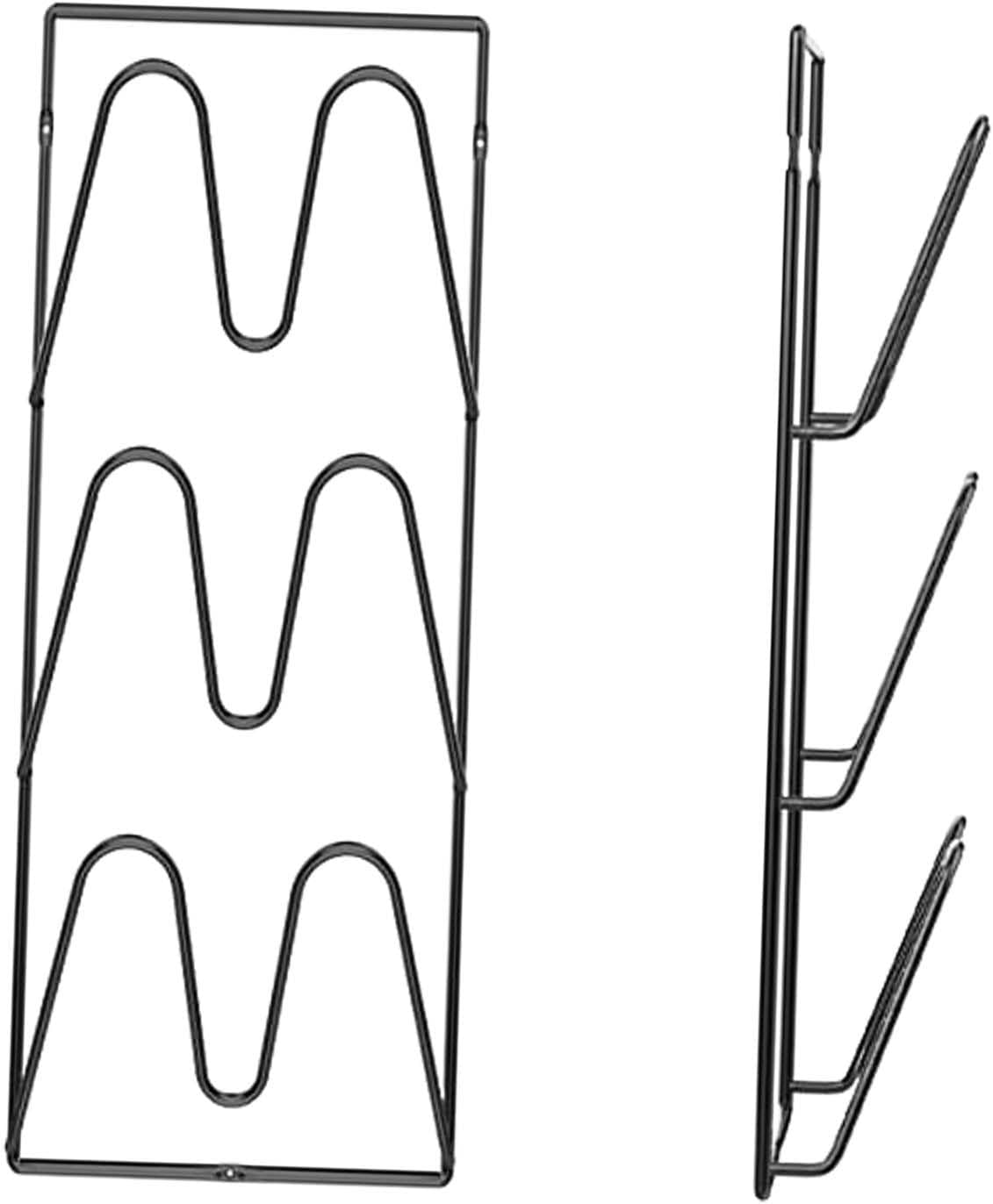 BLACK 2 Pieces Pot Lid Organizer Metal Over The Door Lid Organizer Wall/Door Mounted