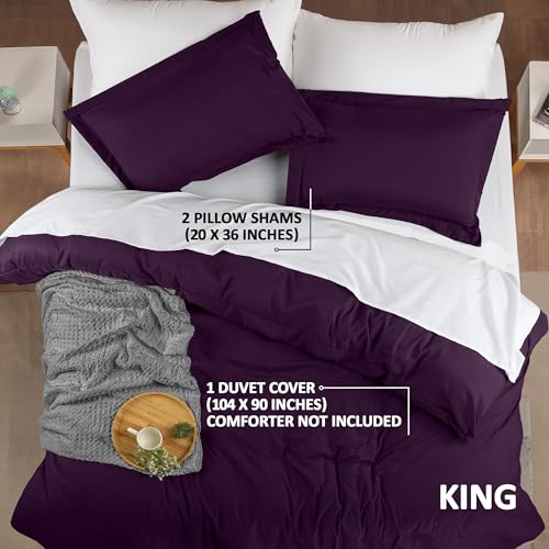 Image of Utopia Bedding Duvet Cover King Size - 3 Piece with Zipper Closure - 1 Comforter Cover 104X90 Inches & 2 Pillow Shams 20X36 Inches (Purple) Comforter Not Included