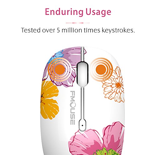 Tenmos M101 Wireless Mouse Cute Silent Computer Mice With Usb Receiver, 2.4G Optical Wireless Travel Mouse 1600 Dpi Compatible With Laptop, Notebook, Pc, Computer (Flower) #TOP7