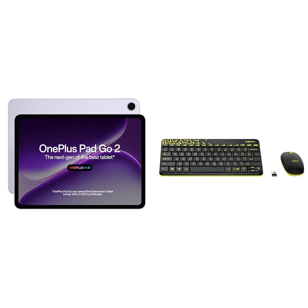 OnePlus Pad Go 2, 30.73 cm (12.1 inch) 2.8K Display, Dolby Vision™, 120Hz Refresh Rate, Quad Speakers, AI, 10050 mAh Battery, Wi-Fi Tablet + Logitech MK240 Nano Wireless USB Keyboard and Mouse Set