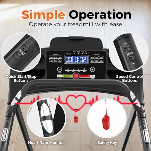 Image of Lastforever Walking Treadmill with Extended Handrails & Bidirectional Belt, 2.5HP Quiet Motor, 0.5-6 MPH, 310 lbs Capacity, Compact Treadmill for Home Seniors
