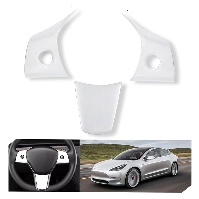 Acabamento decorativo para volante Tesla Model 3 e Model Y, branco fosco, ABS, instalação adesiva