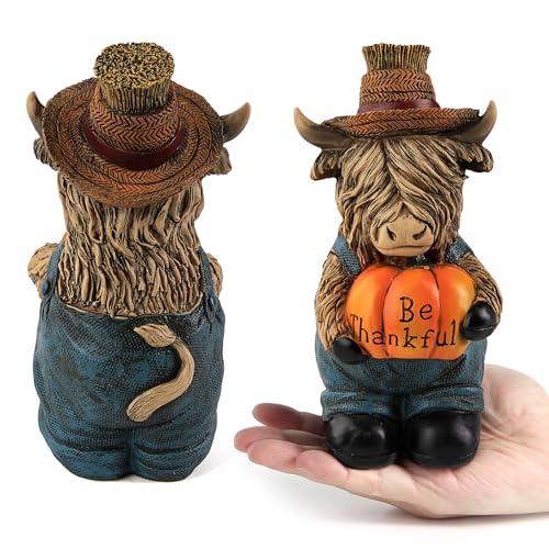 Thanksgiving Highland Cow Statue Pumpkin Decorations Fall Table Home Decor - image 4