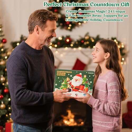 غطاء شفاطة 2025، تقويم عيد الميلاد المجيء 2025، هدايا 24 يوم من المفاجآت مع اغطية علوية من القش بطابع الكريسماس 10 ملم للكوب 30 اونصة 40 اونصة للبالغين والنساء والاطفال والمراهقين والبنات والاولاد
