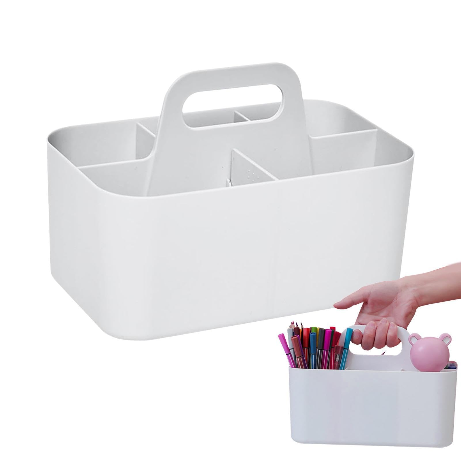 Geruwam White Stationery Desk Organizer Box,Makeup Containers For Pen Holder | Desktop Supplies Storage, Remote Control Holder Box For Markers
