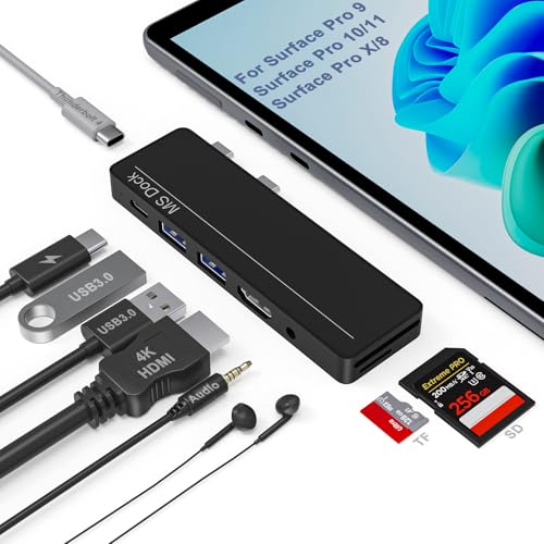 Station d'accueil Surface Pro 11/10/9/8/X Hub USB C 8 en 2 avec 4K HDMI, Thunderbolt 4 et USB-C 100W, 2 USB 3.0, USB C 3.1, Lecture de Carte SD/TF, Adaptateur Surface pour Surface Pro 8/9/10/11/X