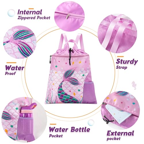 WAWSAM Gym Drawstring Backpack String Bag - 15” x 17” Sports Gym Bag for Kids Waterproof Swimming Beach Shopping Yoga Bag3