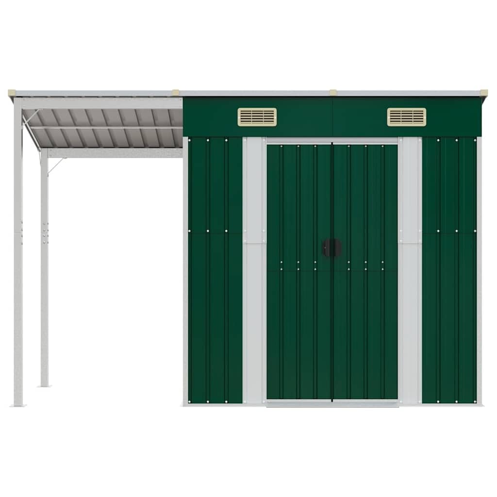 vidaXL Capanno Giardino con Tetto Esteso Verde 277x107x181cm Acciaio