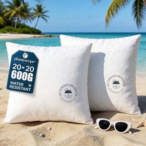 Phantoscope 20x20 Outdoor Pillow Inserts - Pack of 2 Outdoor Pillows Waterproof Down Alternative Throw Pillows Couch Sham Cushion Stuffer for Patio and Porch Furniture