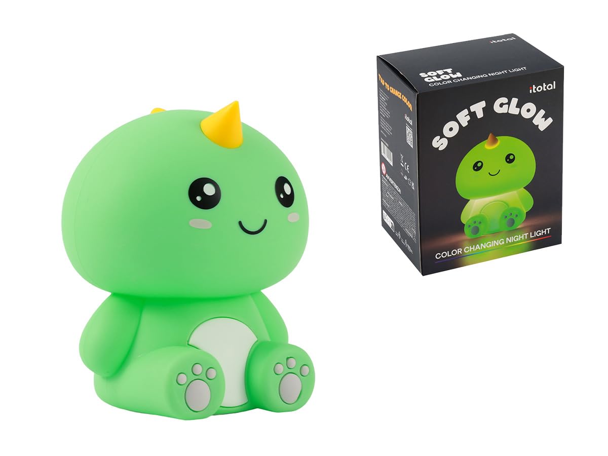 I-TOTAL - Soft Silicone LED Night Light - Rechargeable Lamp with 9 Colours, Perfect for Nursery and Relaxation (HELLO DINO)