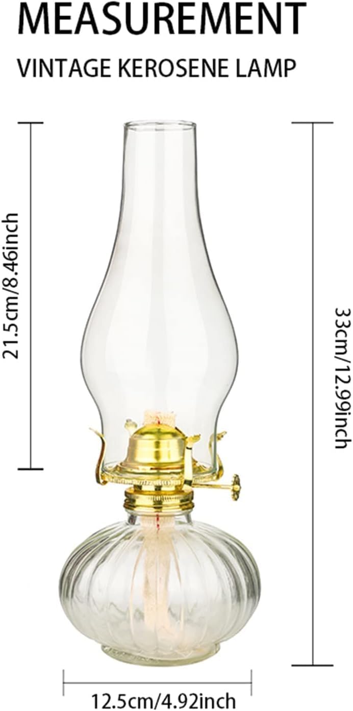Large Chamber Oil Lamp - Vintage Kerosene Lantern Made of Glass for Indoor Use