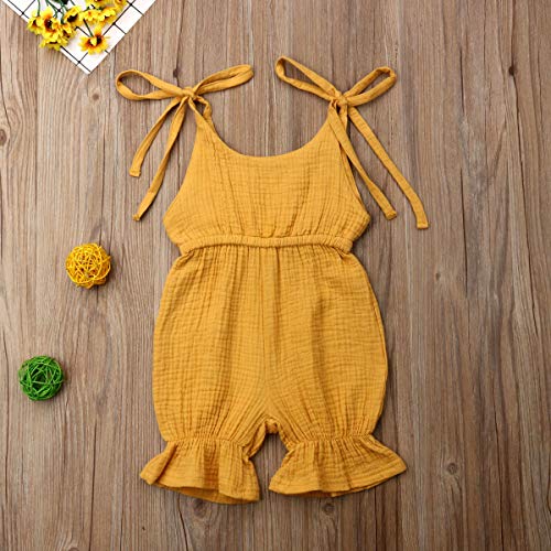Mekysd Toddler Kids Baby Girl Floral Strappy Romper Straped Jumpsuit Ruffle Overall Sleeveless Summer Outfits Set (Yellow, 60(0-6 Months)) #TOP1