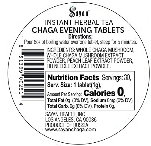 Sayan Siberian Evening Instant Chaga Mushroom Tea With Peach Leaf & Fir Needle Extract (30 Pcs)-Wild-Harvested Premium Blend– Natural Antioxidant For Immune Support And Detox #TOP7