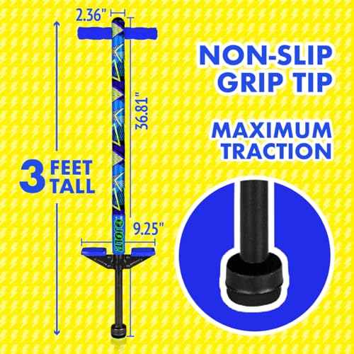 Image of Flybar Jolt Pogo Stick for Kids, Perfect for Beginners w /Foam-Covered Metal Frame, Handles & Padding, Non-Slip Foot Pads, Wide Tip, Outdoor Active Play Toy for Boys & Girls, Ages 6+, Geo