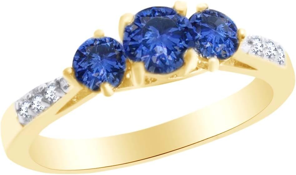 AFFY Simulated Blue Tanzanite & White Cubic Zirconia Three Stone Ring in 925 Sterling Silver (1.00 cttw)