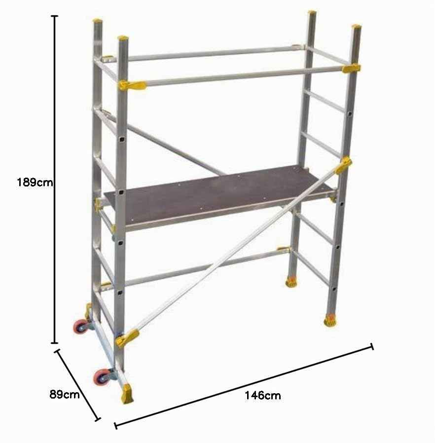 TRABATTELLO IN ALLUMINIO CON PIANO E RUOTE L. 146 x P. 89 x H. 189 cm. Portata 150 kg.