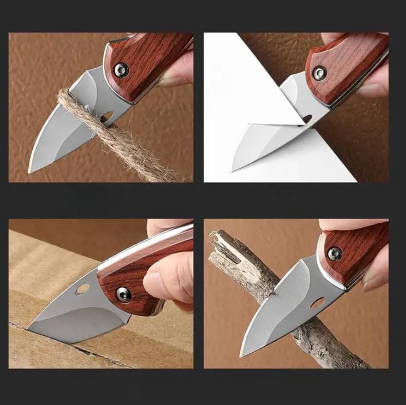 Image of Wizbiz Manual Folding Knife for Kitchen | 3 mm Thick Stainless Steel Blade with Wooden-Look Plastic Handle with Bottle Opener | Multipurpose Kitchen Knife