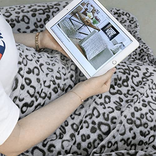 Fy Fiber House Flannel Fleece Throw Microfiber Blanket With 3D Leopard Print,50"X60",Grey #TOP6