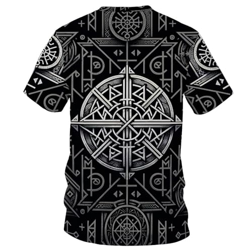 Red Odin's 3D Print T-Shirt, Viking Rune Short Sleeve Tee, Gift for Men, Viking Tattoo Unisex Shirts2