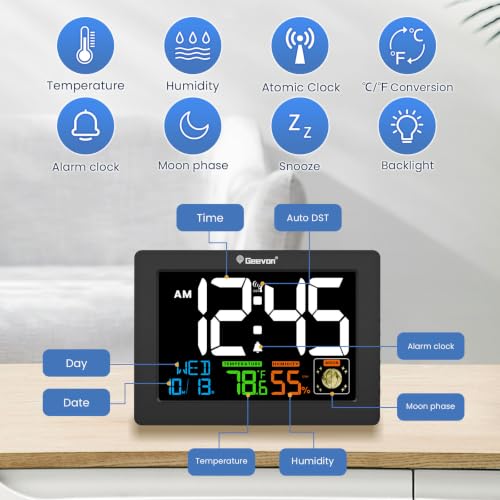 Geevon Atomic Clock 5.9" Color Display with Temp & Humidity - Image 4