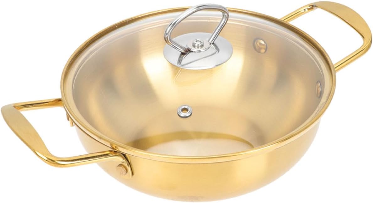 Cooking Pot for Hot Pot Korean Style Soup Pot Gold Lid and Noodle Bowl Lid Holder