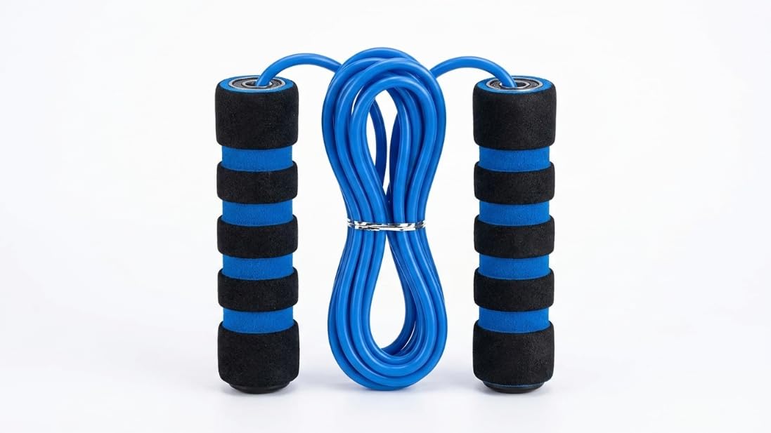 kids jump rope for boys & girls, adjustable pvc skipping rope with comfortable grip handles, fitness exercise rope (blue rope)