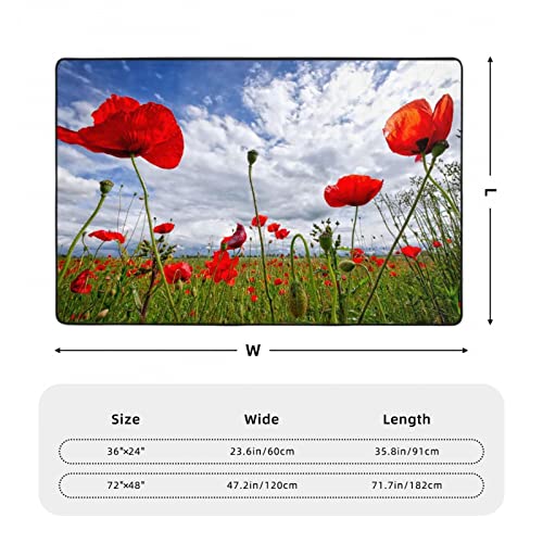 Area Rugs For Living-Room, Red Poppy Flower Printed Bedroom Carpets Non-Slip Floor Mat, Office 72"X48" Rugs #TOP6