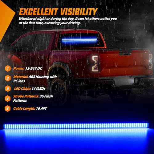 Image of Nilight 144LED Traffic Advisor Strobe Light Bar with Controller Blue | Emergency Warning Lights Hazard Interior Front /Rear Windshield Flashing for Cars Plow Trucks Construction Vehicles