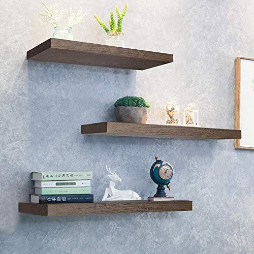 Kosiehouse Rustic Wood Floating Shelves, Wall Mounted Shelf Hanging Wall Decorative Shelves Display Ledge Storage Rack for Bathroom, Kitchen, Bedroom, Living Room - Set of 3 (Paulownia)