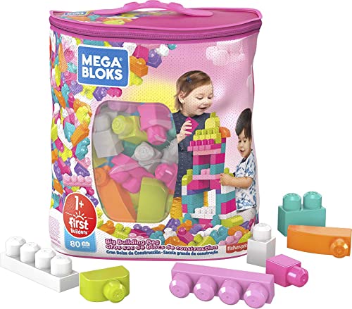 Mega Bloks Briques Big Building Bag Sac écologique Blocs de Construction, Jouet pour Enfants, 1 Ans, Multicolore, 80 pièces, DCH62