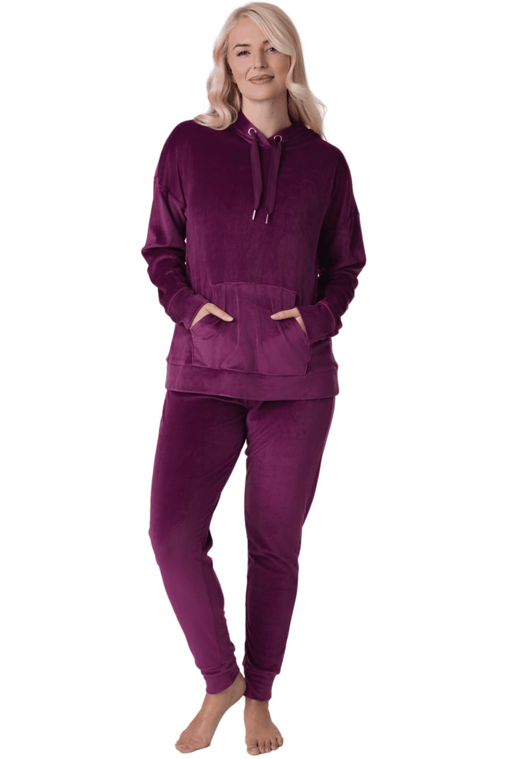 Camille Women's Burgundy Supersoft Velour Loungewear Pyjama Set - 16-18