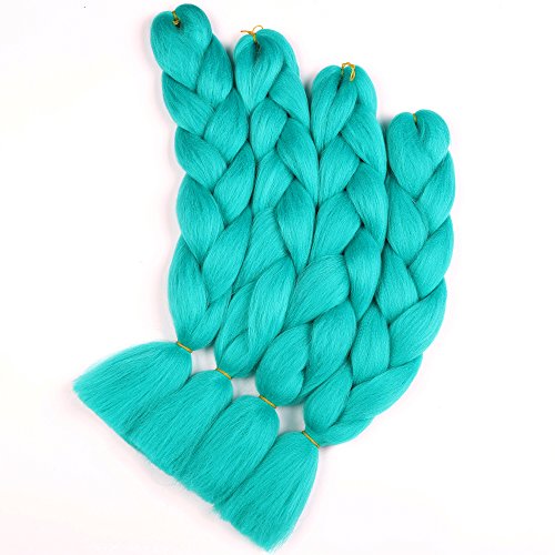 Sharopul Original Jumbo Braids Hair Extension 3Pcs Pure Solid Cyan Blue Color 24Inch 100G/Pc For Twist Box Braiding Hair (Cyan Blue) #TOP4